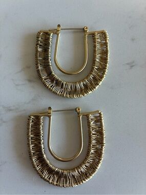Anthropologie Gold Wire-Wrapped U-Hoop Earrings